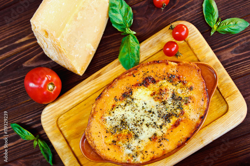 Lasagna (Italian leafy meat pie and cheese Parmigiano)