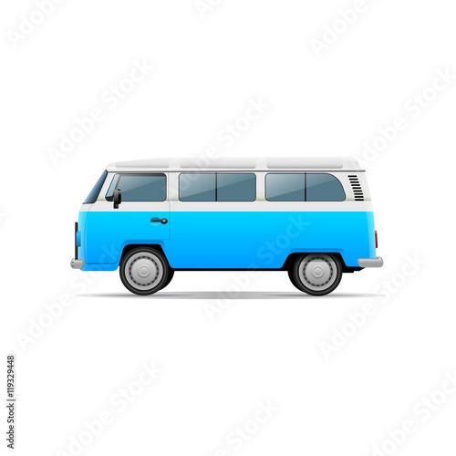 Retro and old van. Vector isolated illustration.