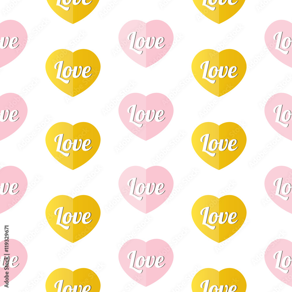 Pink and golden hearts with word love seamless pattern background. Valentine's day design elements. Pink and golden hearts with word love seamless pattern background. Valentine's day design elements.
