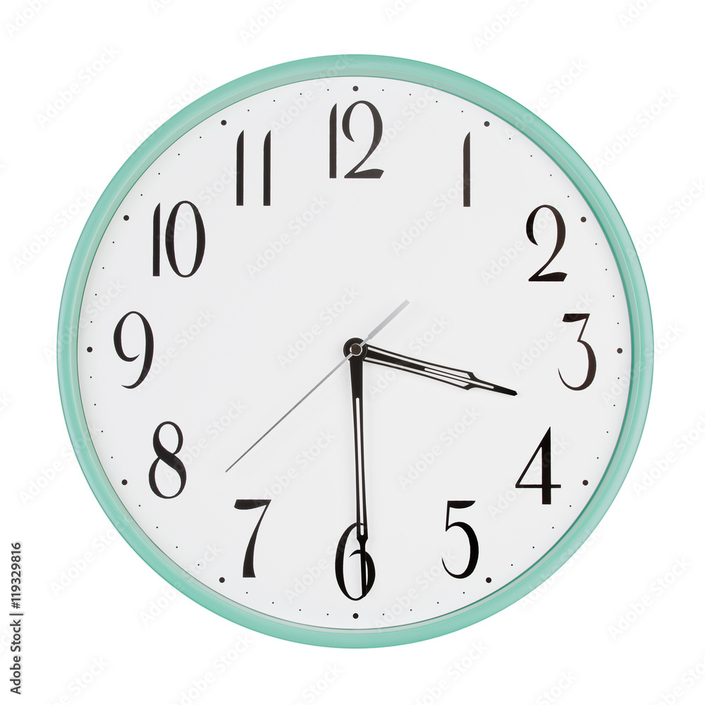 Round clock shows half of the fourth Round clock shows half of the fourth