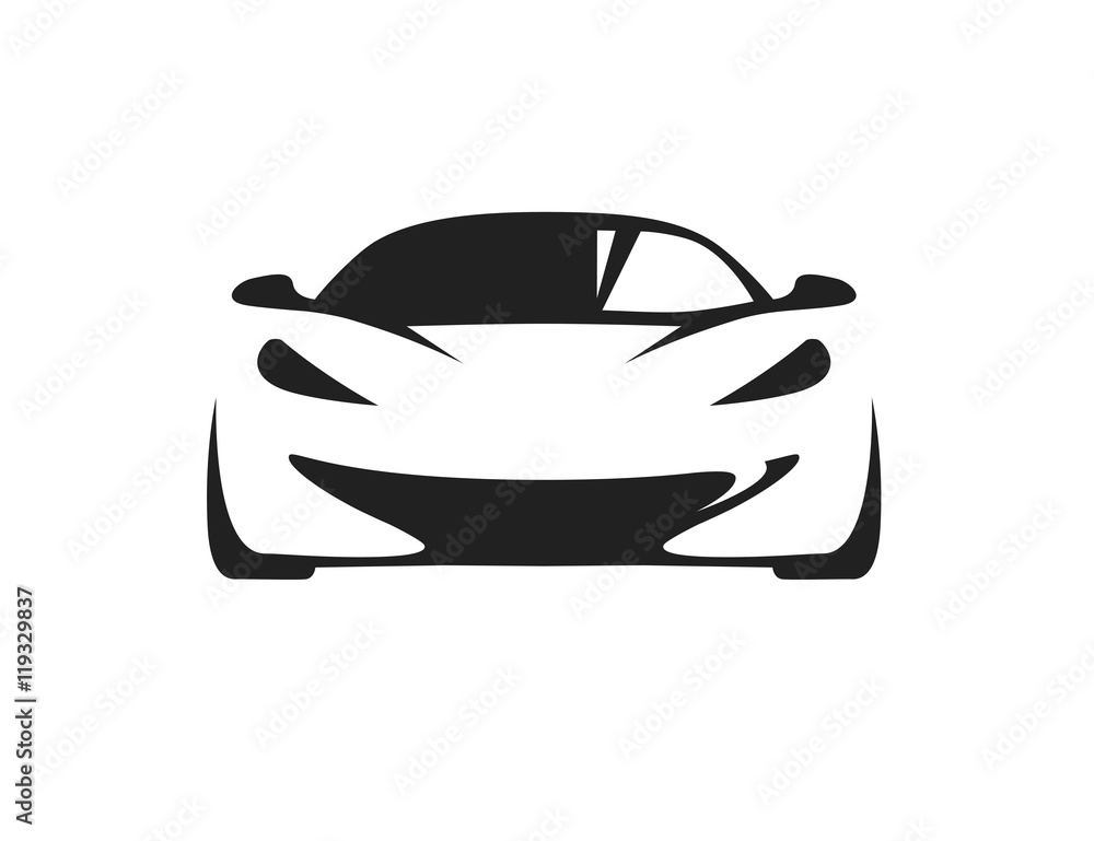 Original concept car with black supercar sports vehicle silhouette on white background. Vector illustration. Original concept car with black supercar sports vehicle silhouette on white background. Vector illustration.