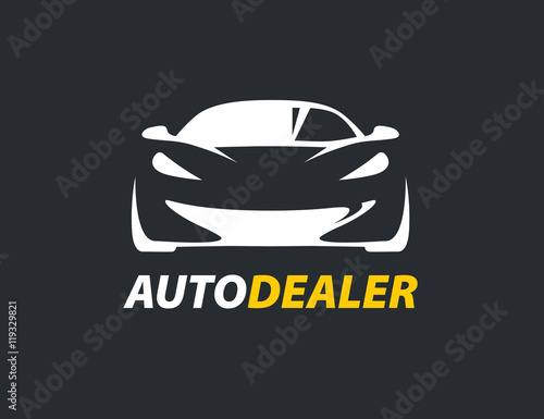 Original concept auto dealer logo with supercar sports vehicle silhouette design. Vector illustration.