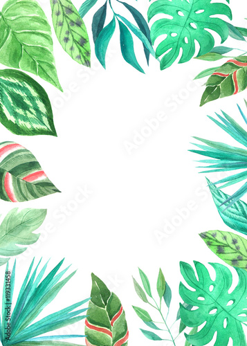Watercolor green tropical card template