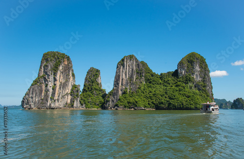 Beautiful travel view in the Halong Bay Vietnam landscape ocean