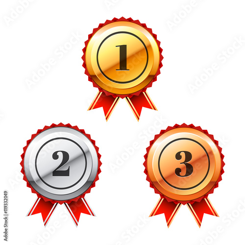 Set of gold, silver and bronze award labels. 1st, 2nd, 3rd places.