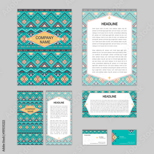 Set of abstract corporate templates. Ethnic boho seamless patter