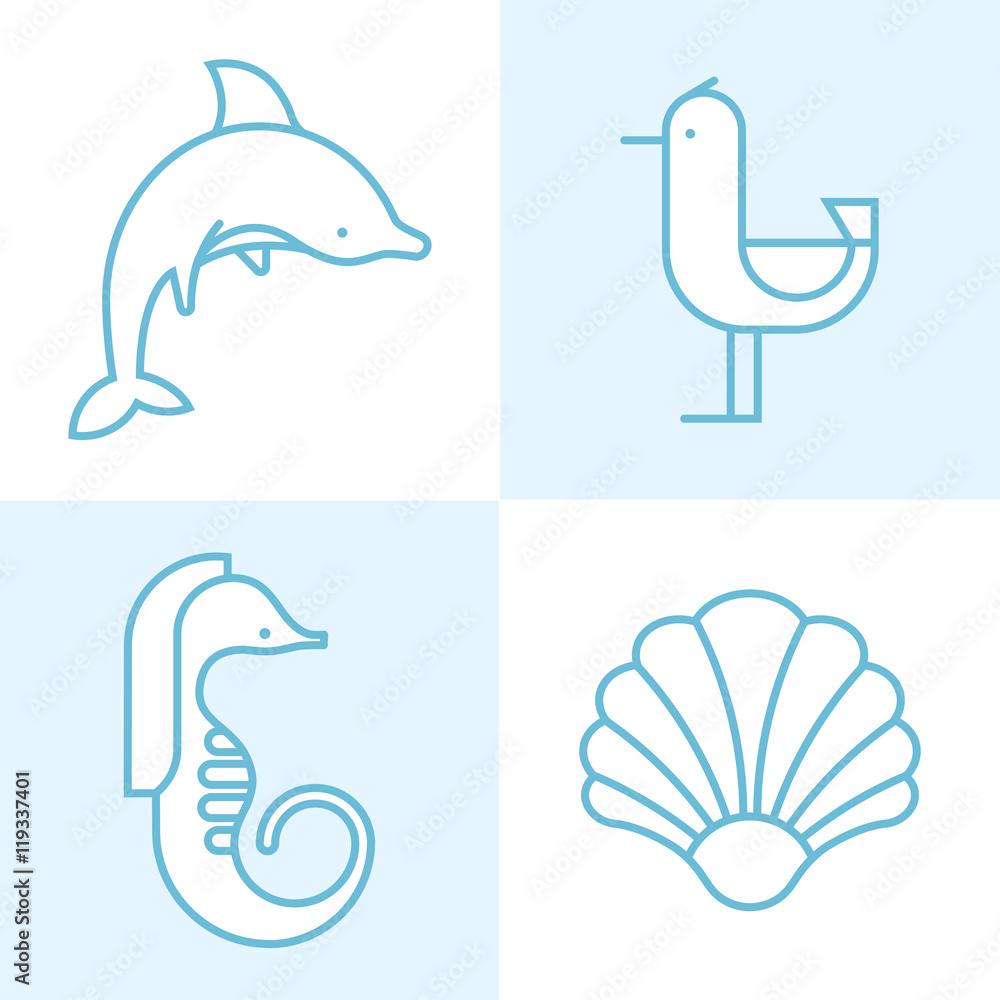 Sea animal silhouettes, isolated. Sea animal silhouettes, isolated.