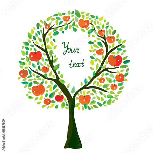 Apple tree illustration with frame