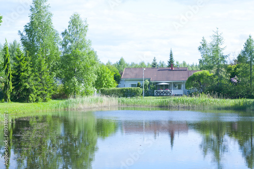 House on the shores of the beautiful pond