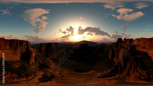 panoramic of canyon timelapse at sunset. made with the one 360 ​​degree lense camera without any seams. ready for virtual reality 360