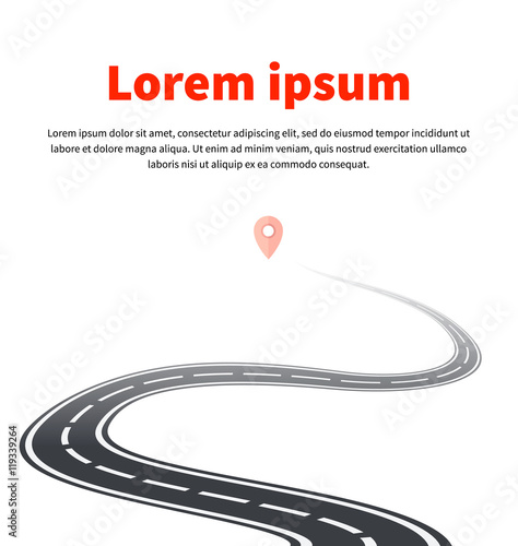 The road stretches into the distance, illustration with text template