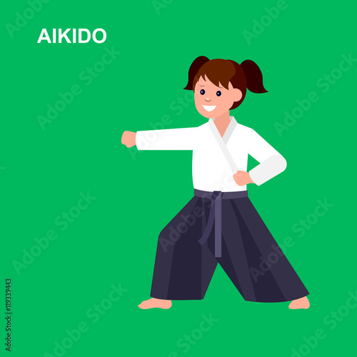 Cartoon kid wearing kimono, martial art