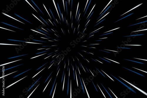 Warp stars galaxy vector illustration. Zoom in light speed space