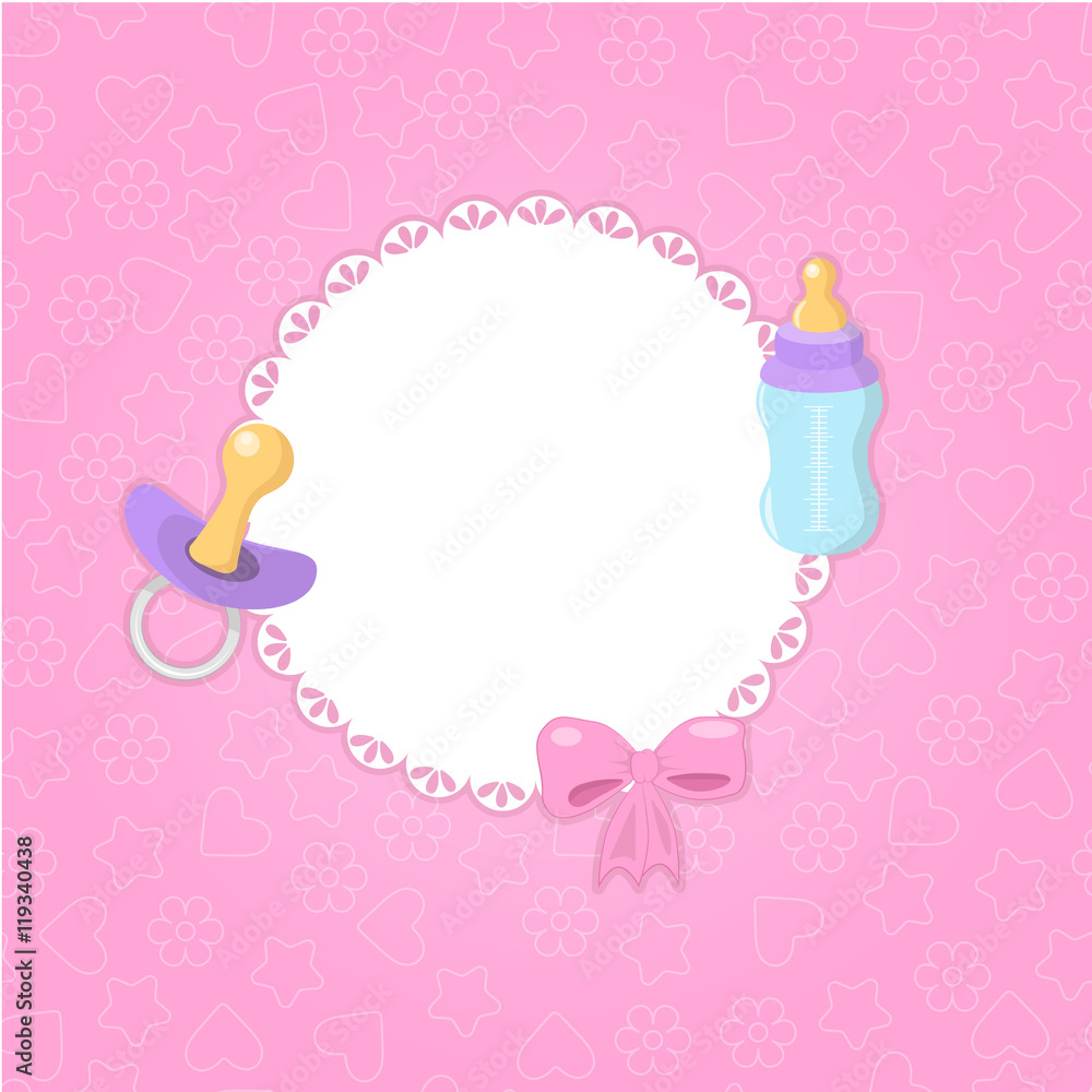 Baby shower girl, invitation card. Place for text. Vector illustration