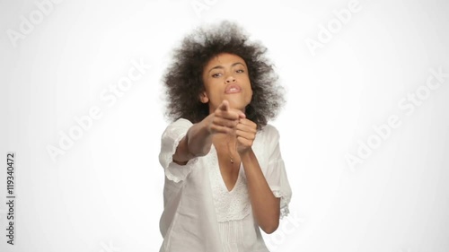 beautiful african american womang singing, isolated
