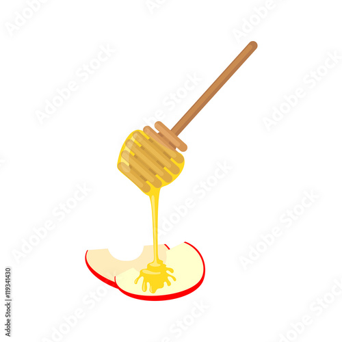 Honey spoon and Apple icon in flat style.