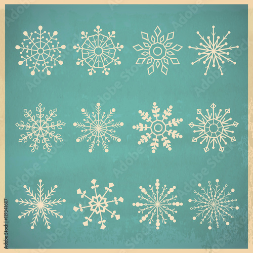 Set of Blue vector snowflakes