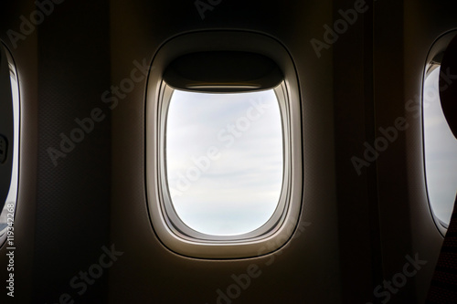 Closeup of the airplane windows.
