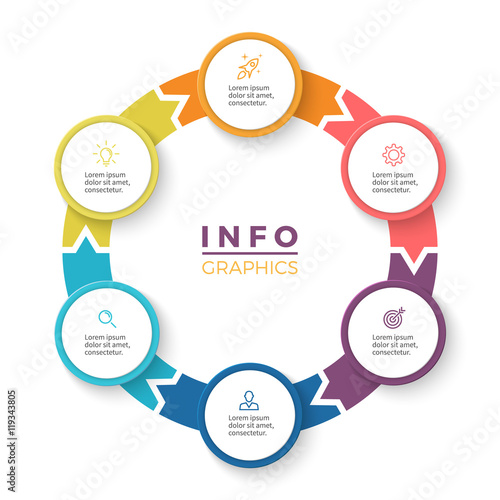 Circular arrows for infographics. Diagram with 6 steps, options, parts.