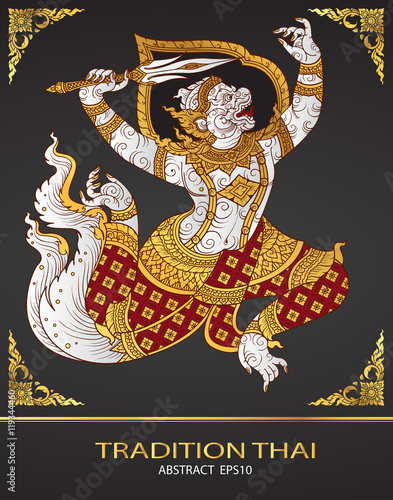 monkey thai tradition outline vector