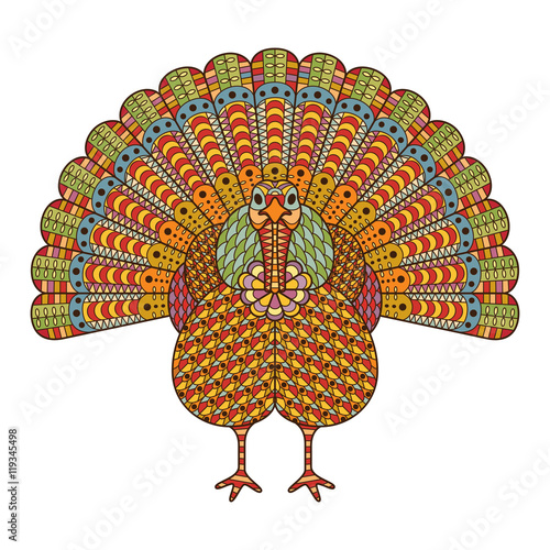 Creative stylized turkey with ornamental elements.  Vector illustration