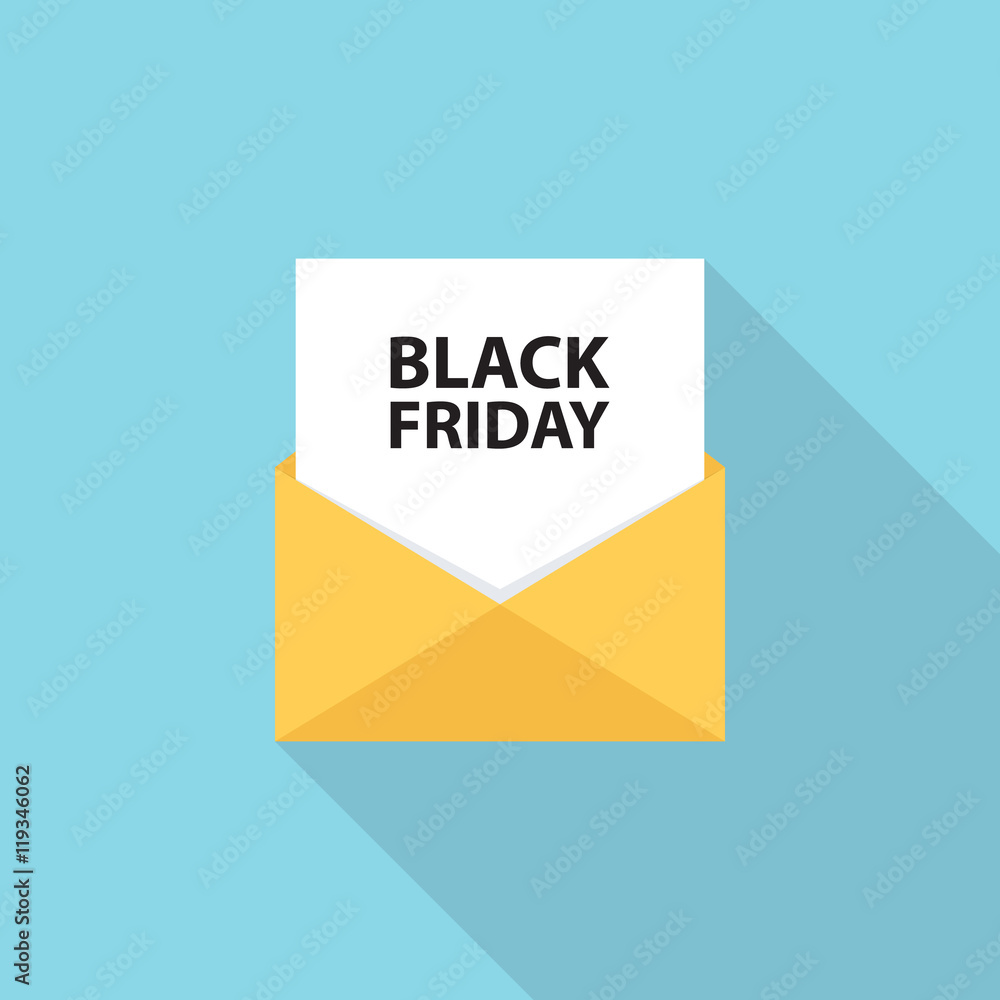 Black Friday sales letter, email or message with long shadow. Flat style vector Illustration. Black Friday sales letter, email or message with long shadow. Flat style vector Illustration.