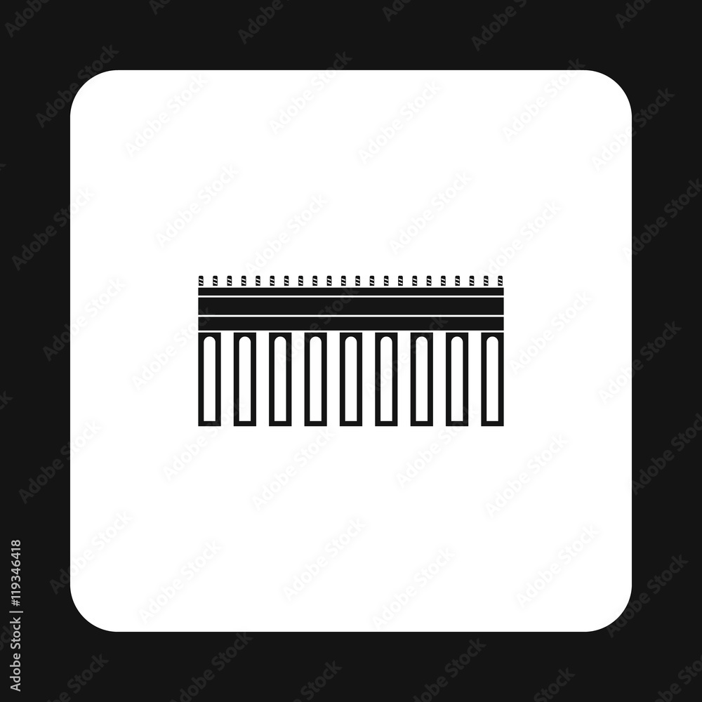 Bridge with iron supports icon in simple style isolated on white background. Construction symbol Bridge with iron supports icon in simple style isolated on white background. Construction symbol