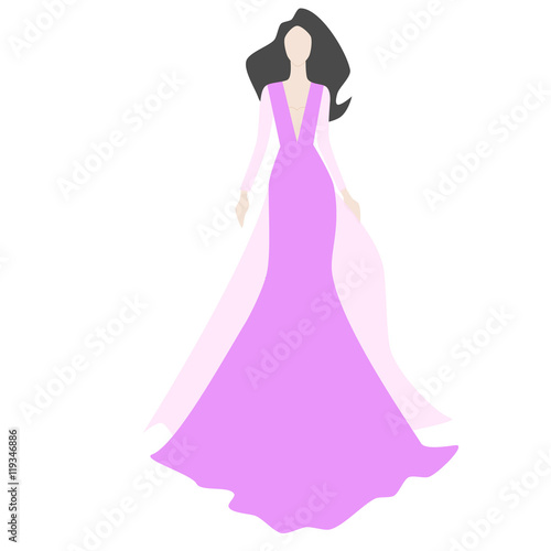 Fashion beautiful brunette woman in stylish red evening dress,vector