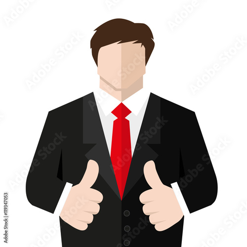 Man in suit shows a sign Thumb Up. Vector, flat, illustration