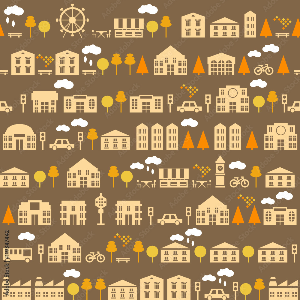 autumn cityscape seamless pattern
