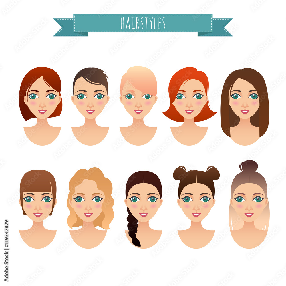set of cute girls with different hairstyles set of cute girls with different hairstyles