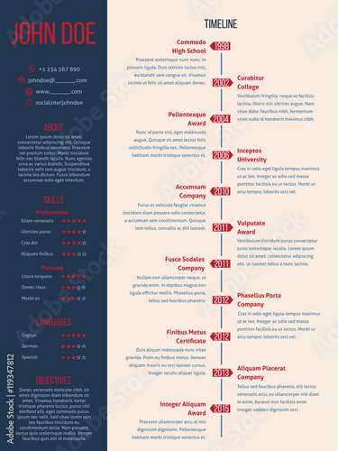 Modern cv resume with detailed timeline