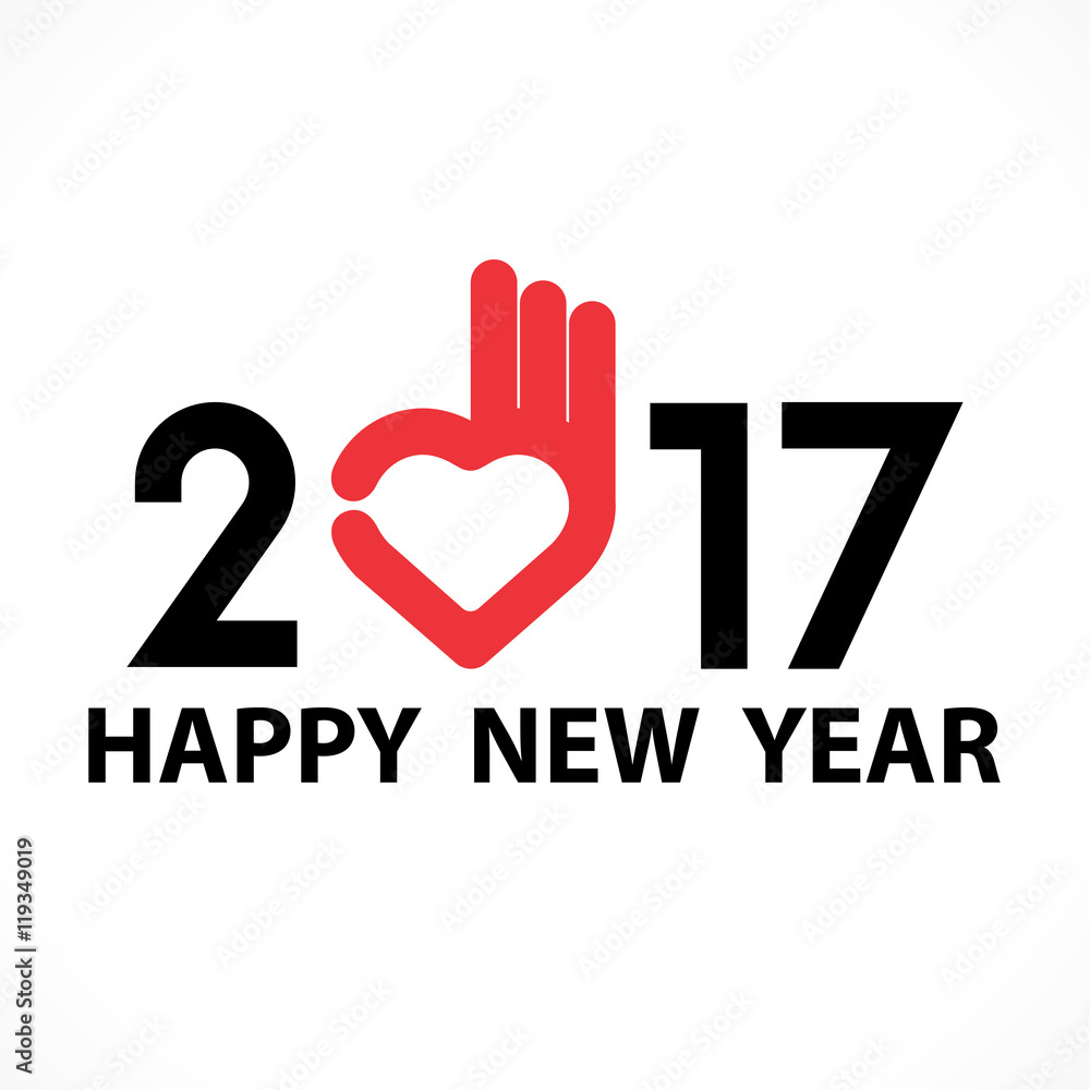 2,0,1 and 7 and heart hand sign with holiday background concept.