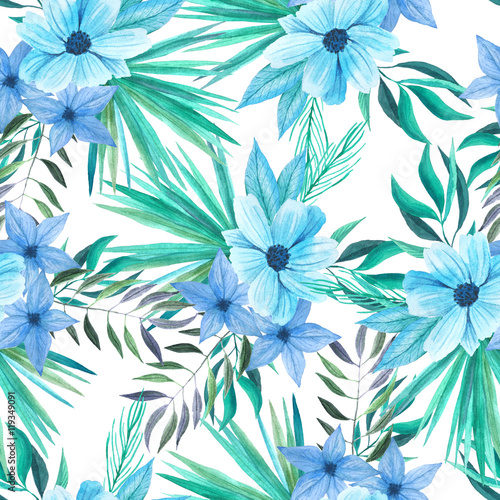 Watercolor tropical floral seamless pattern