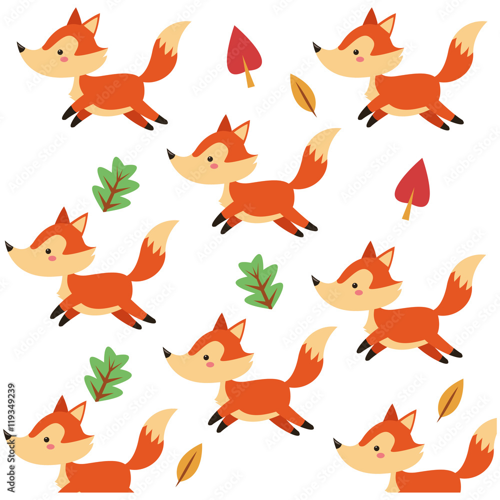 Fototapeta premium flat design cute fox cartoon pattern background vector illustration