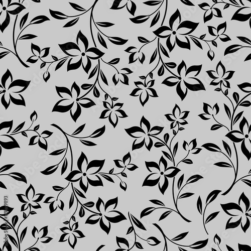 Seamless curly leaves monochrome vector pattern.