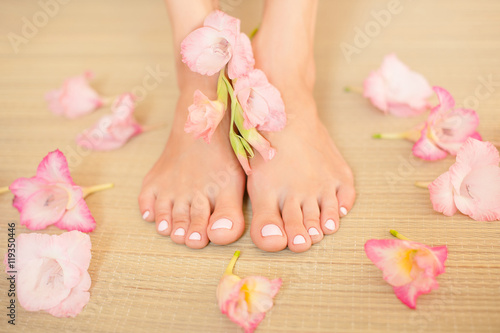 Beautiful female legs. Beauty spa and skin care concept.
