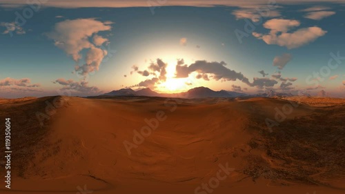 panoramic of desert at sunset. made with the one 360 degree lense camera without any seams. ready for virtual reality