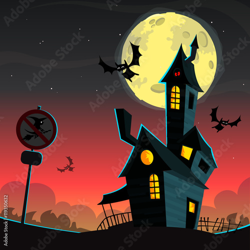 Scary house - Vector Halloween background