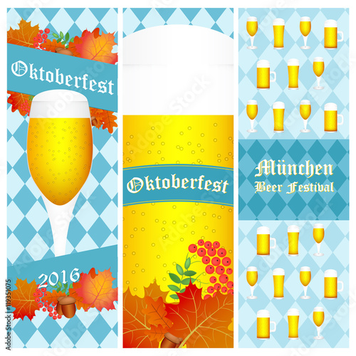 Oktoberfest 2016 vertical banners isolated on white. Vector illustration