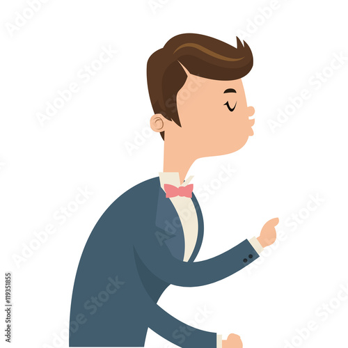 flat design happy groom kiss icon vector illustration