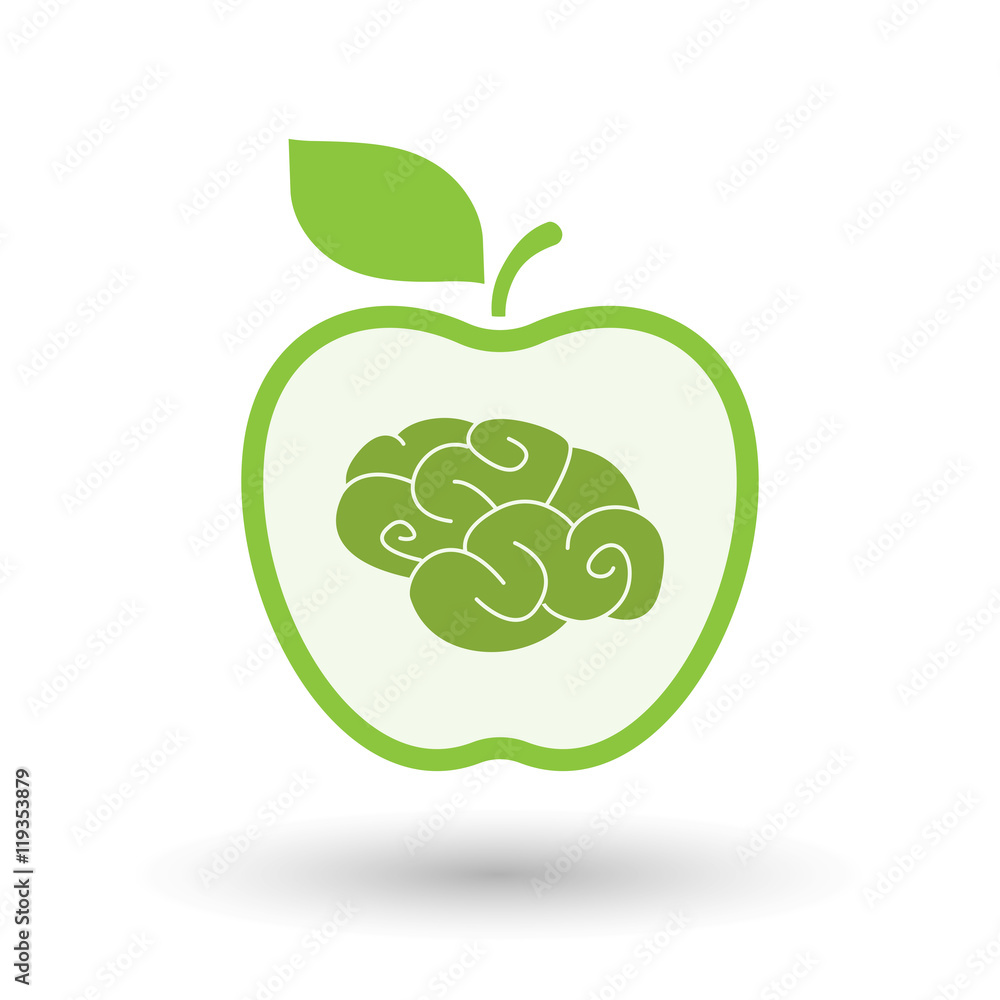 Isolated line art apple icon with a brain Isolated line art apple icon with a brain
