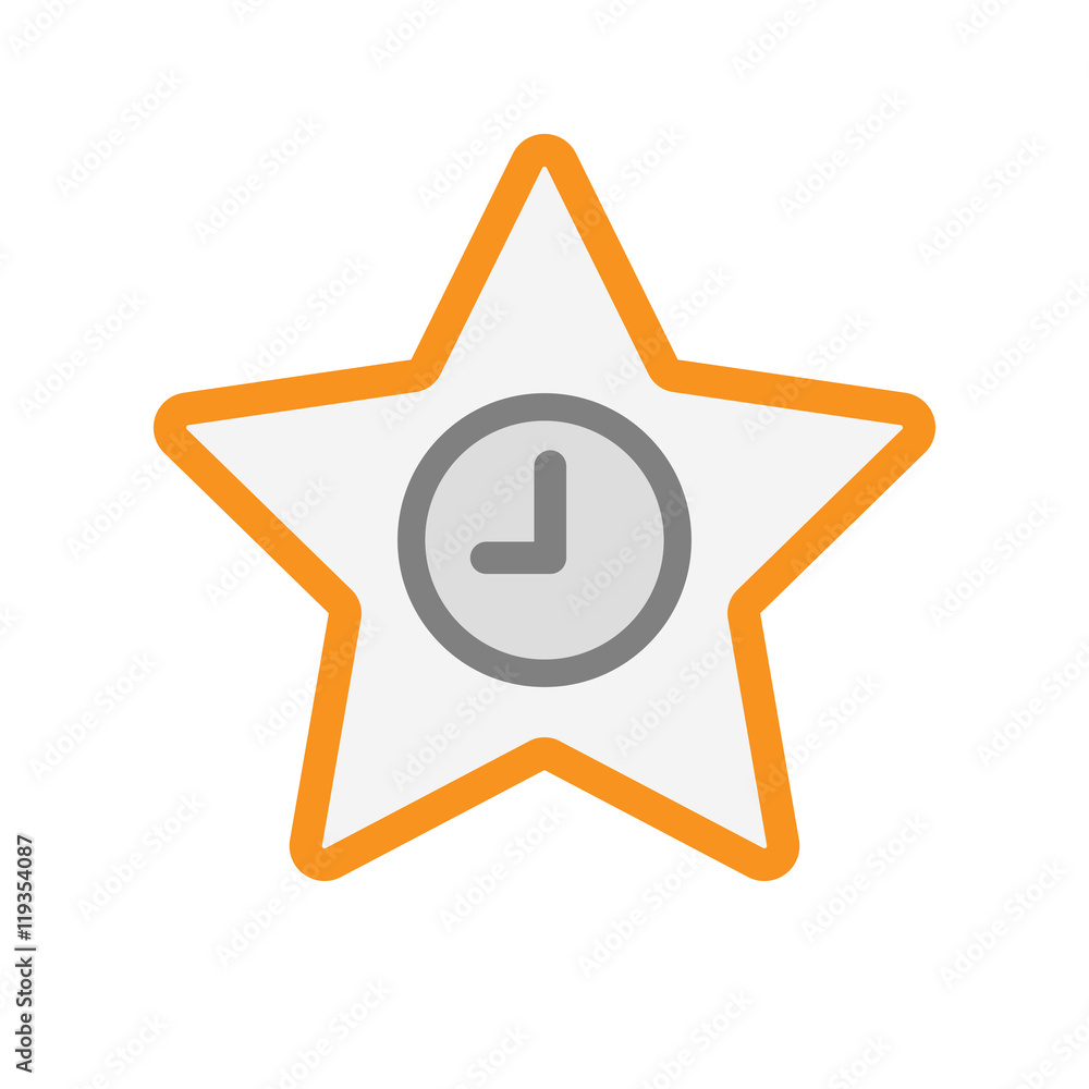 Isolated line art star icon with a clock Isolated line art star icon with a clock