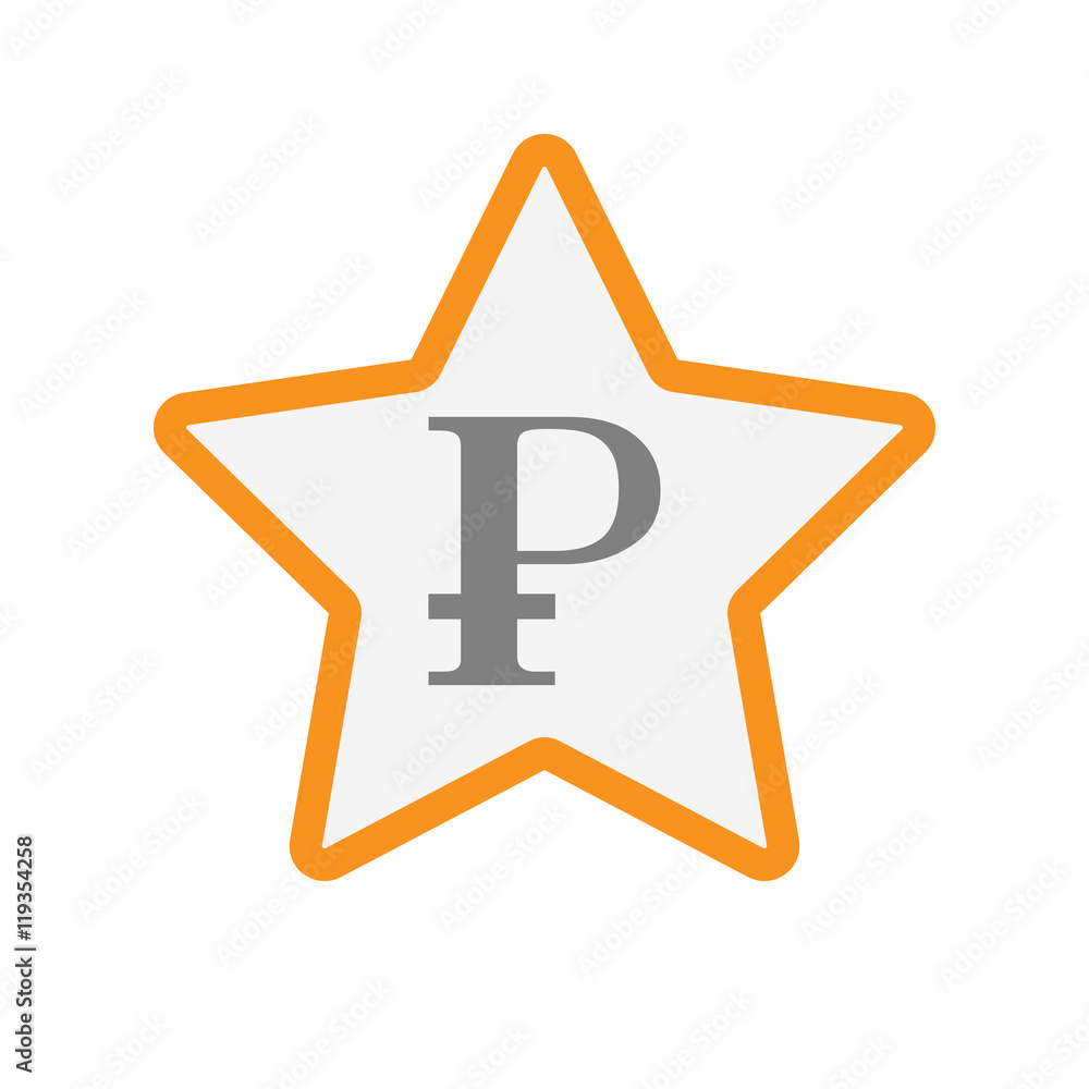 Isolated line art star icon with a ruble sign Isolated line art star icon with a ruble sign