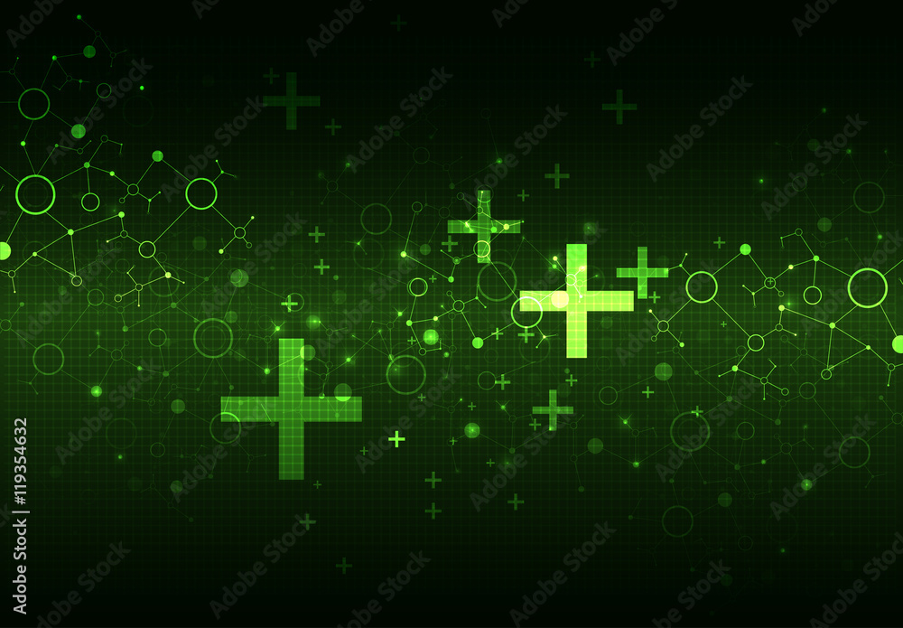 Fototapeta premium Green science template, DNA molecules background.