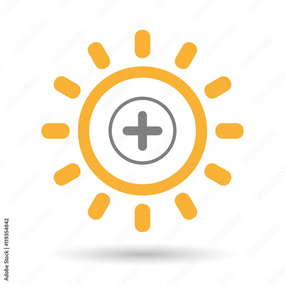 Isolated line art sun icon with a sum sign Isolated line art sun icon with a sum sign