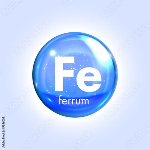 Ferrum mineral blue icon. Vector 3D drop pill capsule
