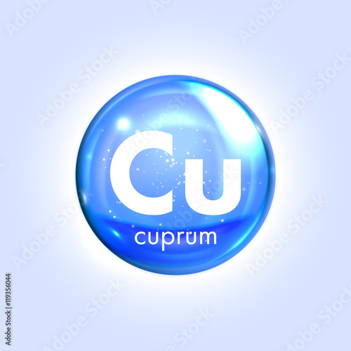 Cuprum mineral blue icon. Vector 3D drop pill capsule