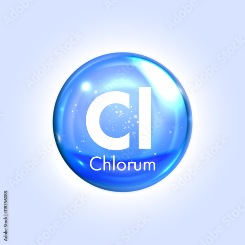 Chlorum mineral blue icon. Vector 3D drop pill capsule