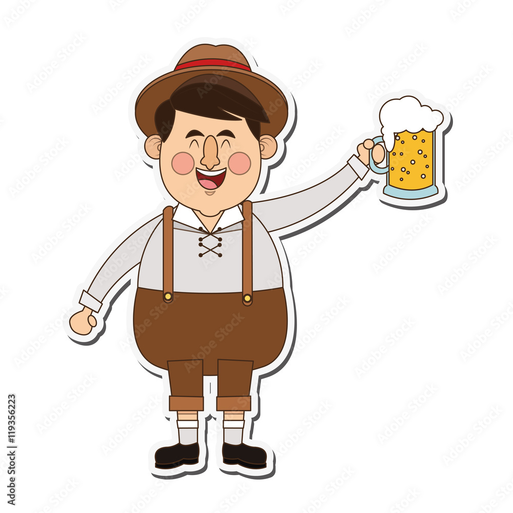 flat design bavarian man with beer icon vector illustration